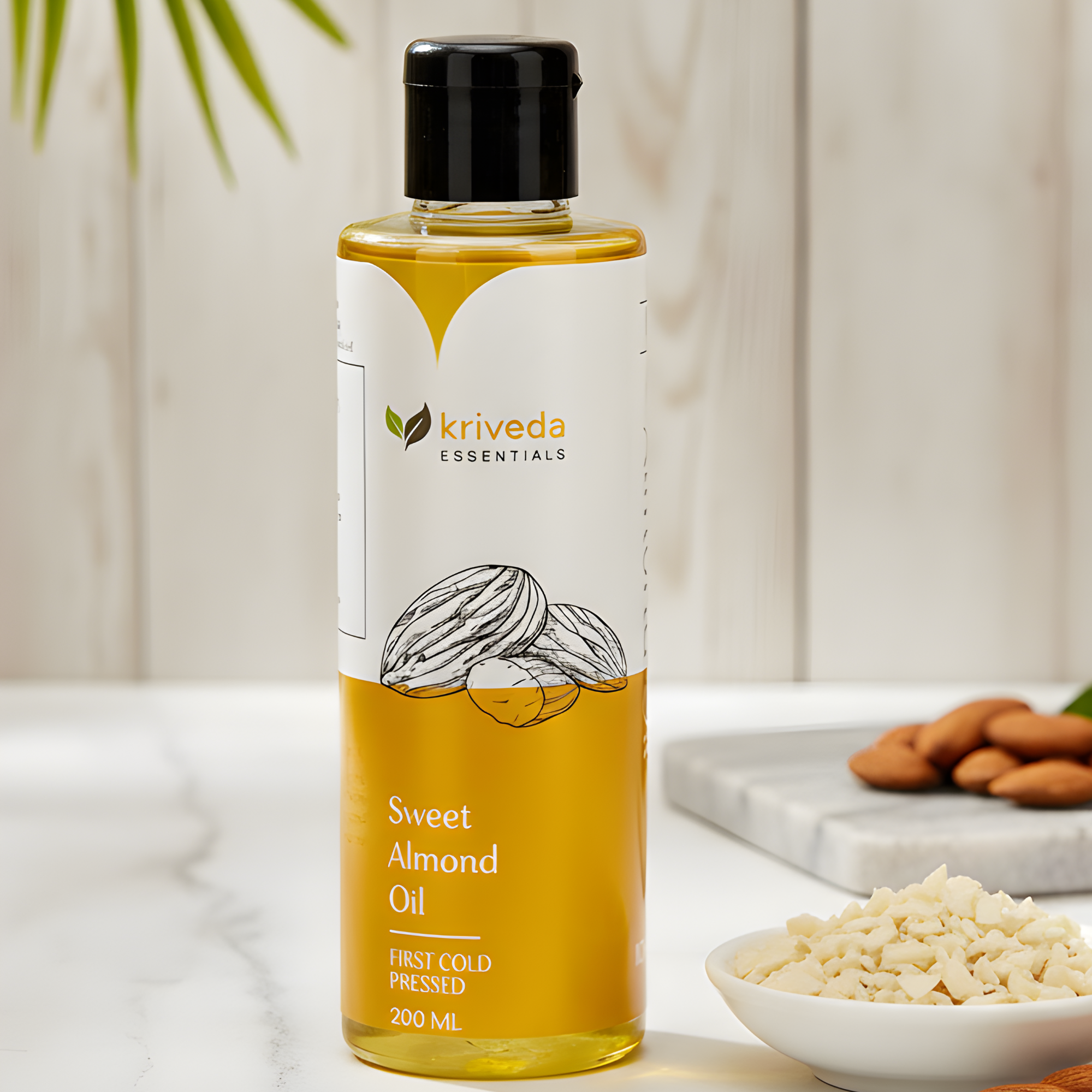 Kriveda Sweet Almond Oil 200 ml | Cold Pressed | 100% Natural & Chemical Free | Pure Almond Oil for Skin, Hair & Massage