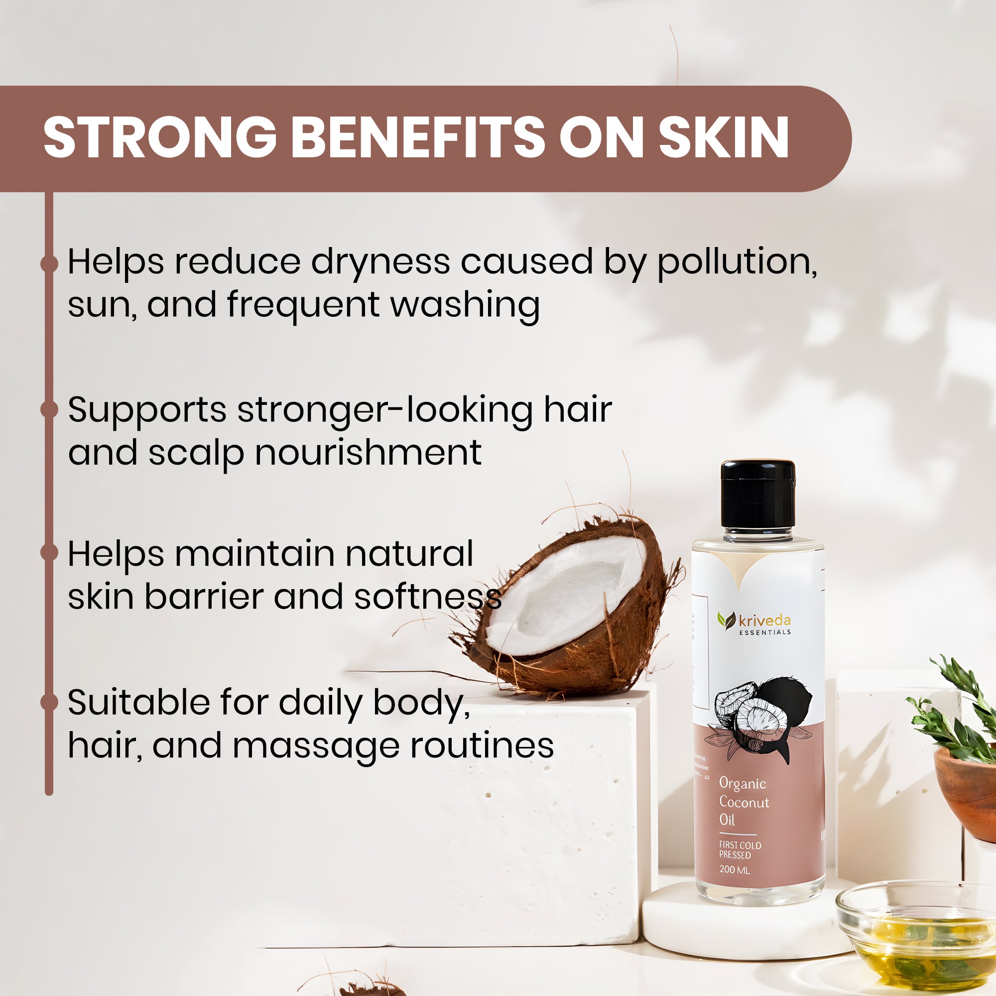 Kriveda Virgin Coconut Oil 200 ml | Cold Pressed | 100% Natural & Chemical Free | Pure Coconut Oil for Hair, Skin & Cooking