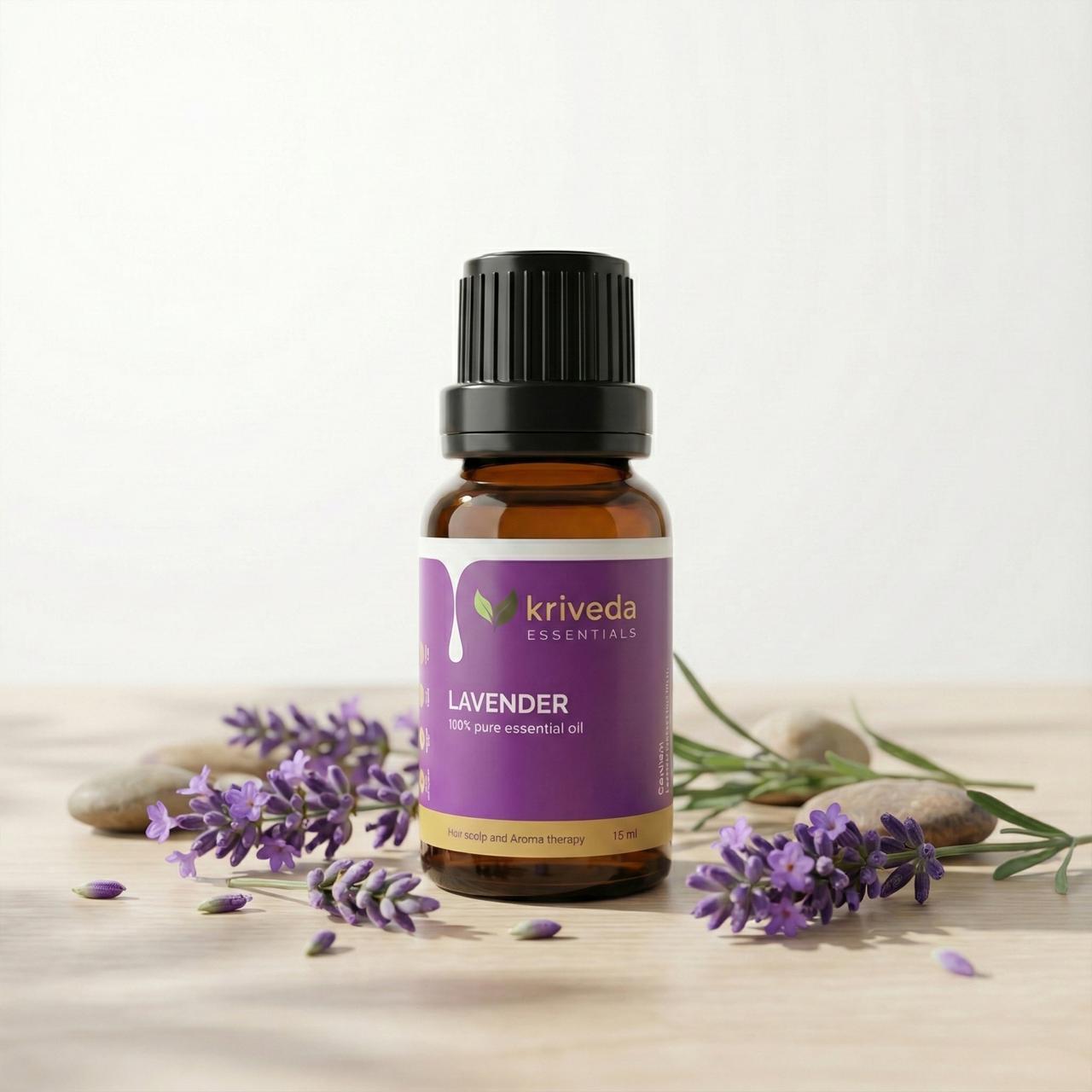 Kriveda Lavender Essential Oil 15 ml | 100% Pure & Natural | Steam Distilled | Chemical Free Lavender Oil for Aromatherapy, Skin & Relaxation