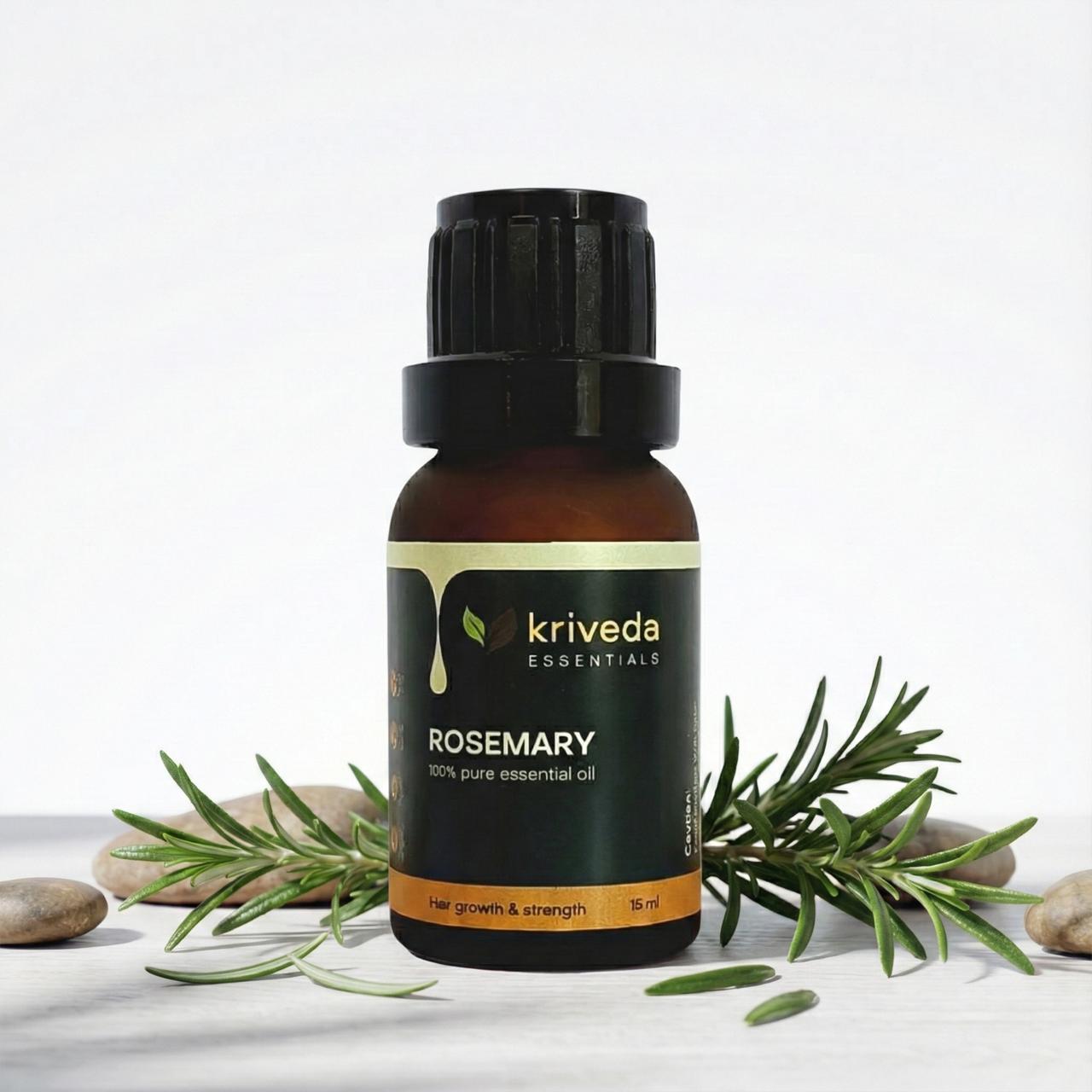 Kriveda Rosemary Essential Oil 15 ml | 100% Pure & Natural | Steam Distilled | Chemical Free Rosemary Oil for Aromatherapy, Hair & Scalp Care