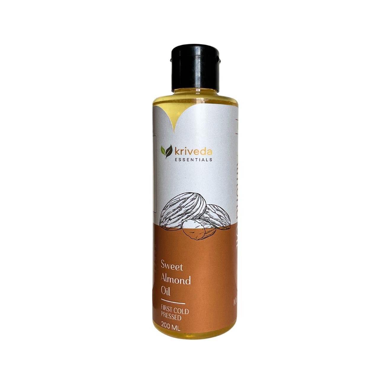 Kriveda Sweet Almond Oil 200 ml | Cold Pressed | 100% Natural & Chemical Free | Pure Almond Oil for Skin, Hair & Massage
