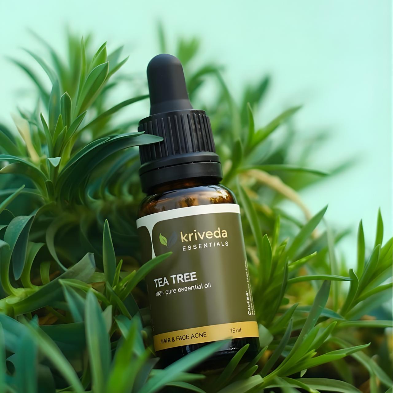 Kriveda Tea Tree Essential Oil 15 ml | 100% Pure & Natural | Steam Distilled | Chemical Free Tea Tree Oil for Aromatherapy, Skin & Hair Care