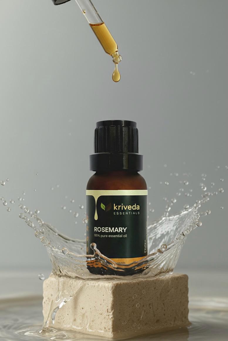 Kriveda Rosemary Essential Oil 15 ml | 100% Pure & Natural | Steam Distilled | Chemical Free Rosemary Oil for Aromatherapy, Hair & Scalp Care